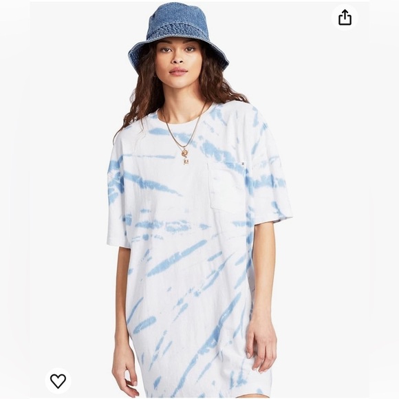 Billabong T Shirt Dress Women's X-Small/6 Scoop Neck Tye Dye Surf Side Blue - Picture 1 of 8